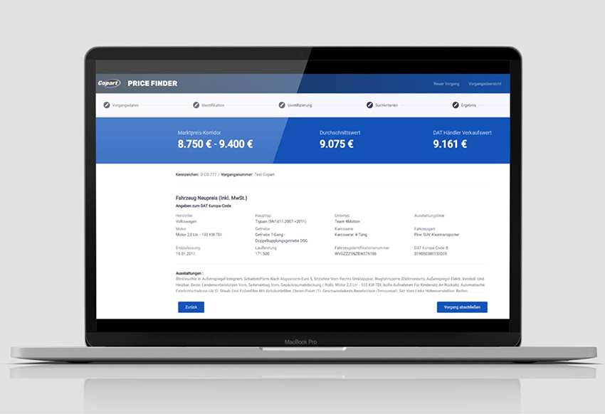 Laptop mit Copart Price Finder
